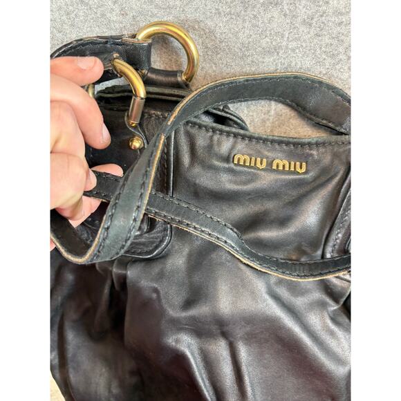 Miu Miu Shoulder Handbag Womens Black Leather 197 Hobo Classic - Picture 7 of 12